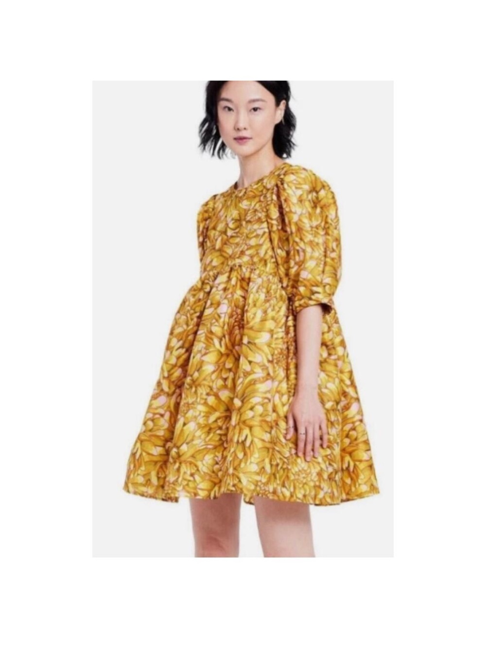 Kika Vargas Yellow Floral Print Dress